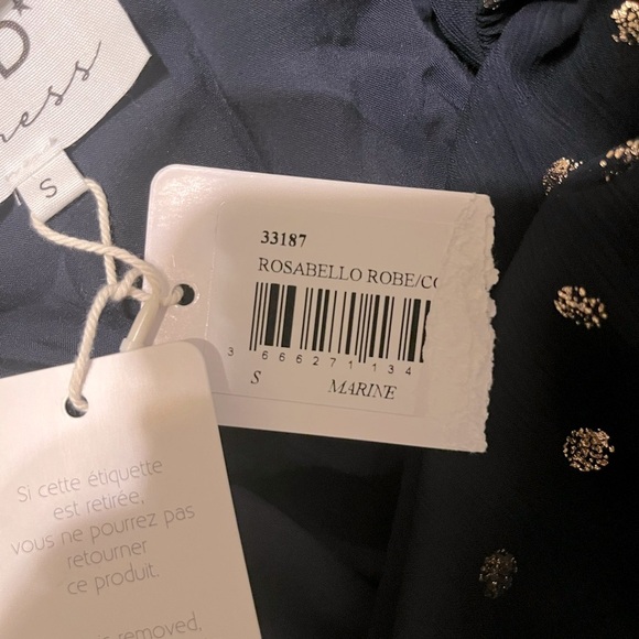 NWT ~ SUD Express ~ Wrap Dress Navy Blue with Gold Polka Dots Women's Small - Picture 5 of 5